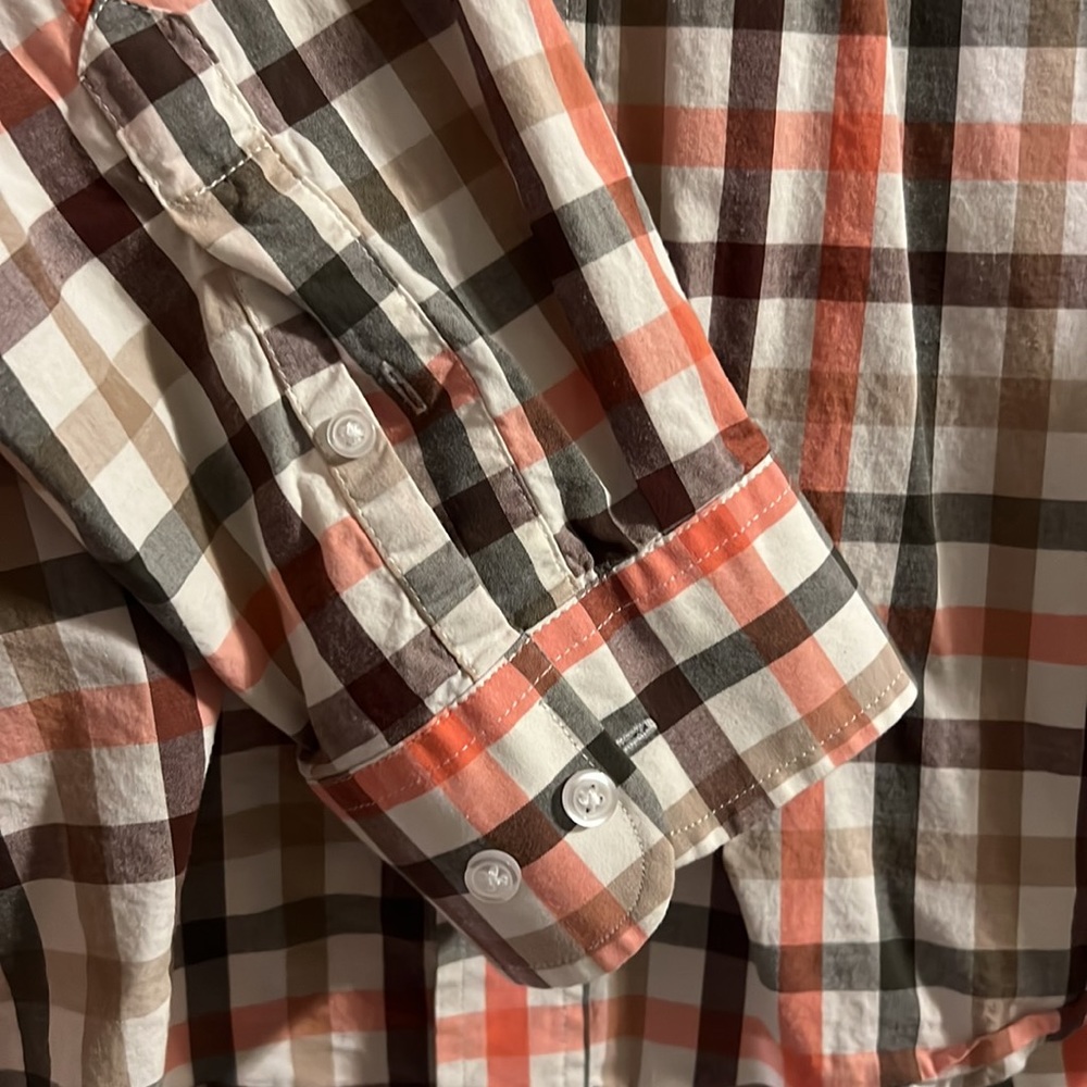 George Mens 2XL 50-52 Orange and Brown Plaid Button Dress Shirt - Picture 3 of 4